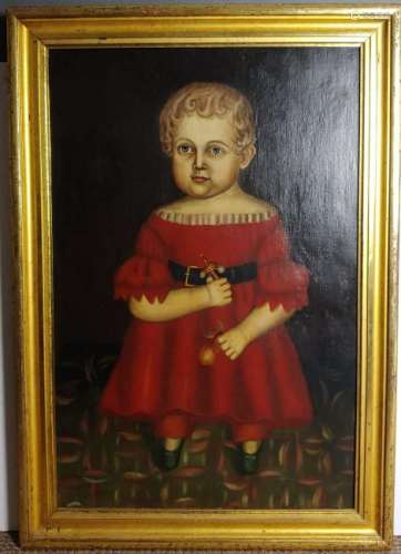 Early American Oil on Canvas Portrait of a Child