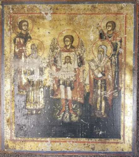 Gilded and Painted Wood Icon Painting 19th Century