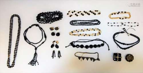 (17) Lot of Austrian & Czech Black Glass Jewelry