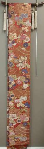 Japanese Silk & Cotton Obi with Flowers