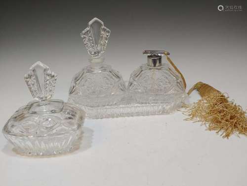 Pressed Glass Tray and Perfume Bottles