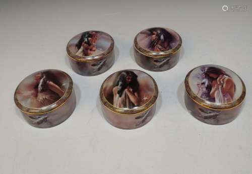 (5) Porcelain Lidded Music Boxes - Indian Maidens