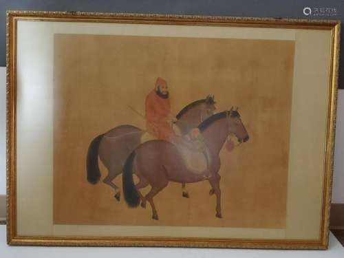 Chinese Print on Silk of Mounted Rider