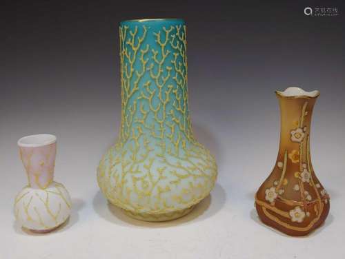 (3) Coralene vases - Nippon Porcelain & Art Glass