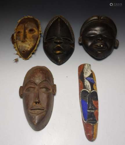 (5) Carved Wood African Masks