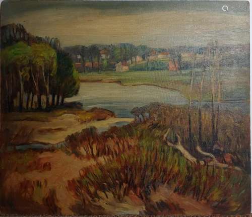 Francis F. Brown Oil Masonite Painting The River
