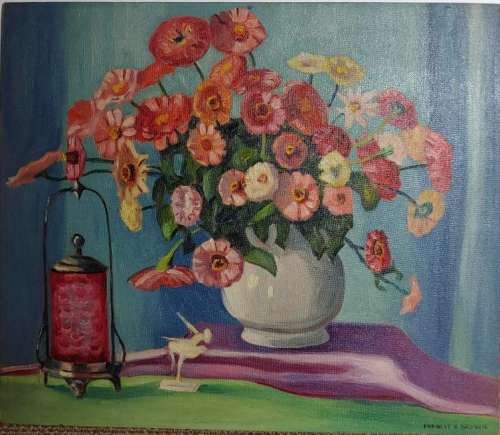 Francis F. Brown Oil Masonite Floral Painting