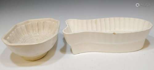 (2) White Earthenware Aspic Molds Germany