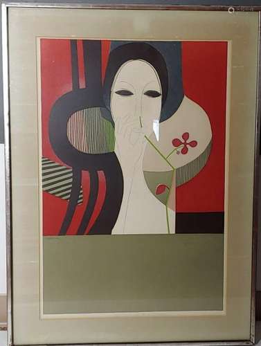 André Minaux Woman with Flower Lithograph