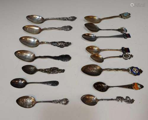 (15) Sterling & Silver Plate Souvenir Spoons