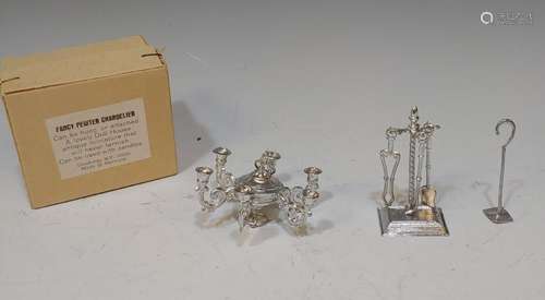 Shackman Pewter Doll House Chandelier & Fire Set