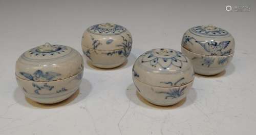 (4) Vietnamese Small Blue and White Lidded Jarlets