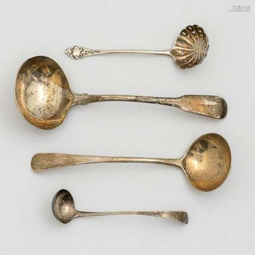 (4) Antique British 925 Sterling Silver Ladles