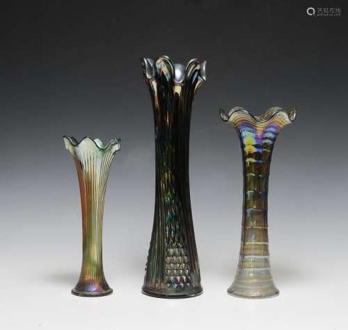 (3) Carnival Glass Swung Vases inc. Fenton
