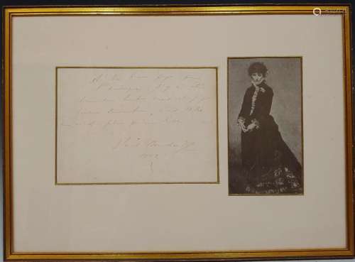 1882 Sarah Bernhardt Signed Letter About America