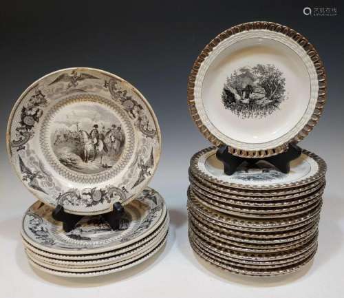 (25) Transferware Plates w/ Cartoons & Nature