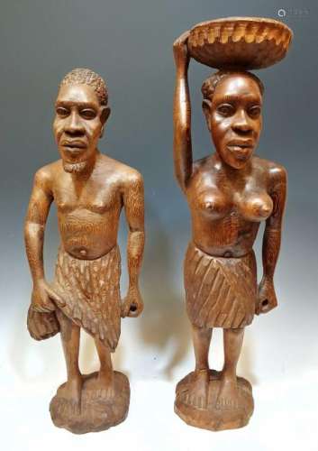 (2) Carved Wood African Figures
