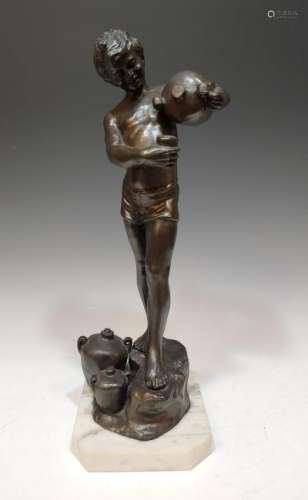 Italian Spelter Sculpture of Boy with Water Urns