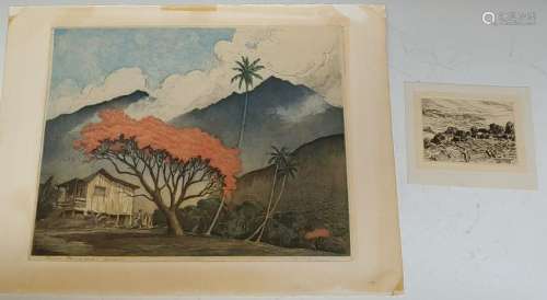 (2) Etching and Aquatint Engraving of Hawaii