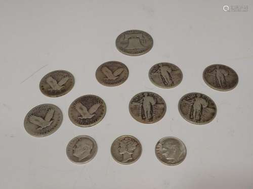 (12) US Silver Coins, Dimes, Quarters, Half