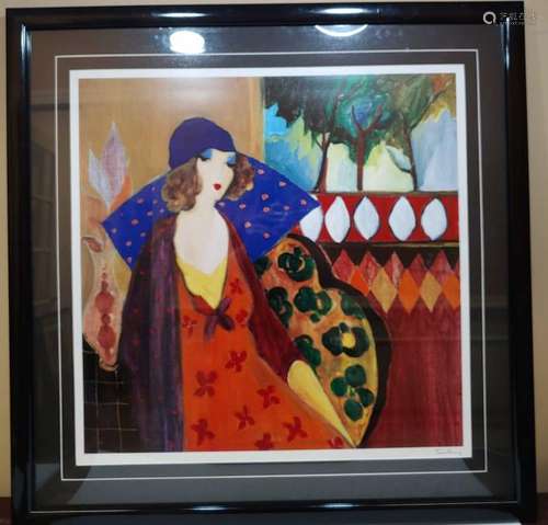 Itzchak Tarkay Framed Lithograph Indigo Chapeau