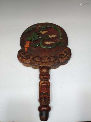 Wooden Mirror with Stone Dragon Detail