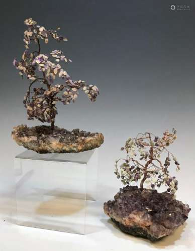 (2) Purple Amethyst Geode Trees