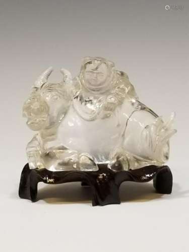 Chinese Carved Crystal Boy on Buffalo Sculpture