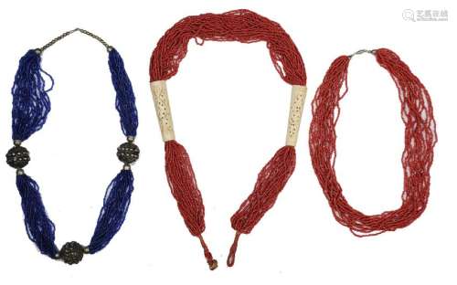 (3) Native American Multi-Strand Coral Necklaces