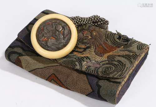 Japanese Meiji period Tobako-Ire (tobacco pouch) the Kagamibuta netsuke with a dragon on metal and
