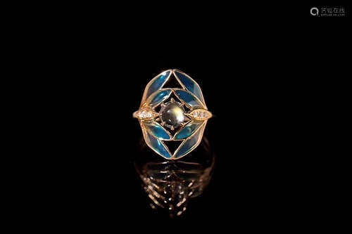 18K MOONSTONE DIAMOND ENAMEL RING