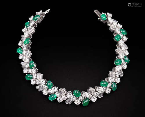 ALEXANDRE REZA EMERALD AND DIAMOND BRACELET