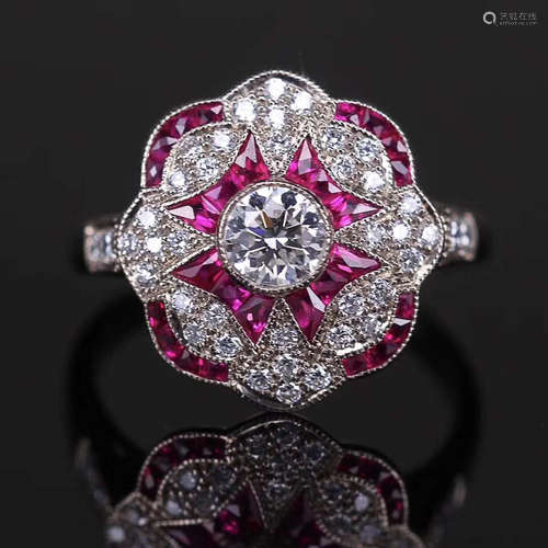 ART DECO RUBY DIAMOND 18K RING