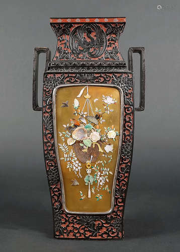 JAPANESE SHIBAYAMA TREASURE INLAID VASE