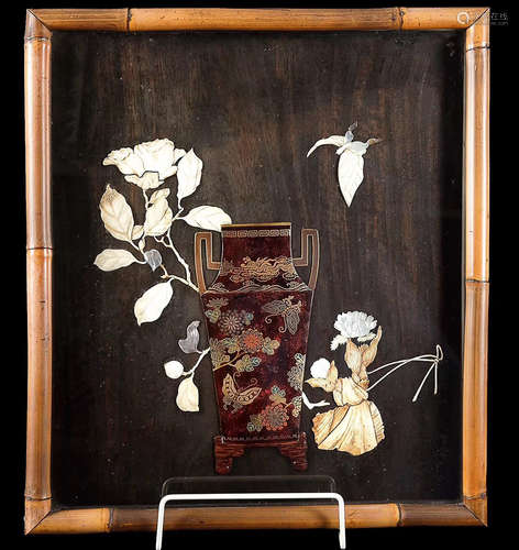 JAPANESE SHIBAYAMA TREASURE INLAID PAINTING