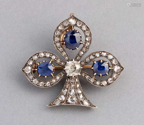 FLEUR DE LIS FRENCH ROYAL SAPPHIRE DIAMOND BROOCH