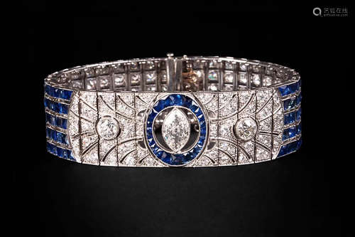 ART DECO 18K SAPPHIRE & DIAMOND BANGLE