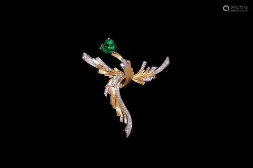 18K EMERALD DIAMOND PENDANT/BROOCH