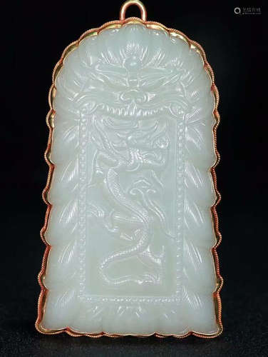 HETIAN JADE SILVER GILT DRAGON BRAND