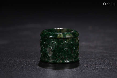 OLD GREEN  JADEITE FRASS ROLL PATTERN RING