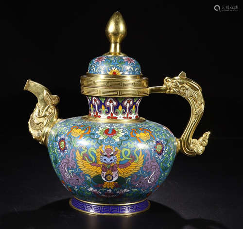 KANGXI NIAN ZHI MARK CLOISONNE DAPENG BIRD POT