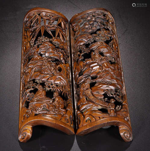 BAMBOO CARVED ZHU XI LIU YI ARM REST FOR 2