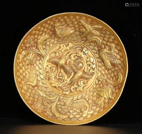 SILVER GILT DOUBLE PHOENIX PATTERN PLATE