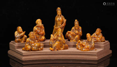 OLD SHOUSHAN STONE BAXIAN ORNAMENT SET FOR 8