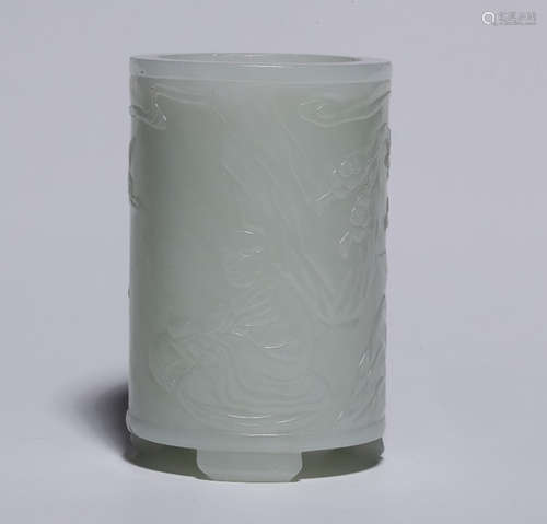 WHITE HATIEN JADE PINE PATTERN PEN HOLDER