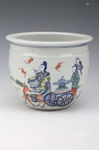 [CHINESE]QING DYNASTY STYLED FLOWER POT PAINTED WITH BEAUTIFUL LADY W:7.00