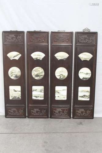 [CHINESE]A SET OF 20TH CENTURY PERIOD STYLED WOOD MADE STAND SCREENS WITH STONE DECORATION(TOTAL 4 ITEMS)L:10.75