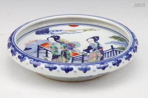 [CHINESE]QING DYNASTY KANG XI PERIOD STYLED BRUSH WASHER POT PAINTED WITH NOBLE LADY PATTERN W:8.35