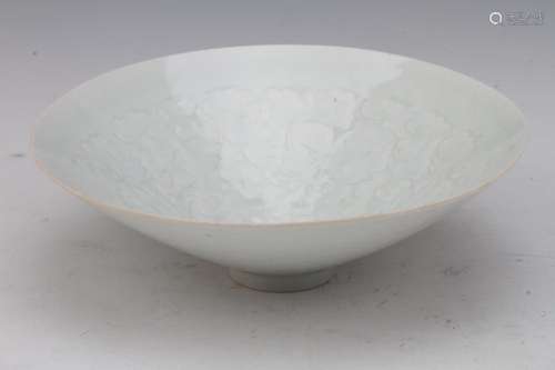 [CHINESE] SONG DYNASTY STYLED WHITE EGG GLAZED PORCELAIN BOWL PAINTED WITH FLOWER AND CHILDREN PATTERN W:7.25