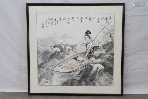 [CHINESE]HUANG ZI HE MARKED TRADITIONAL CHINESE PAINTING OF BEAUTIFUL LADY W:27